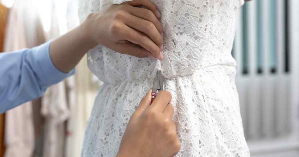 Wedding gown alterations and tailoring services.